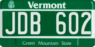 VT license plate JDB602