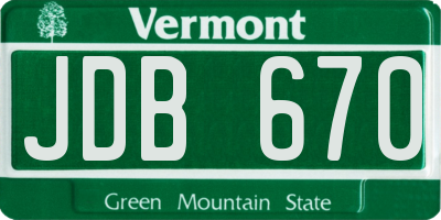VT license plate JDB670