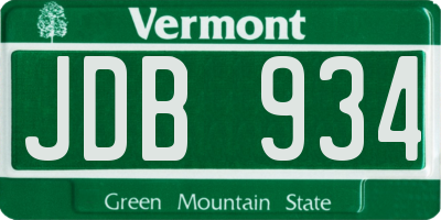 VT license plate JDB934