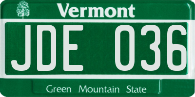 VT license plate JDE036