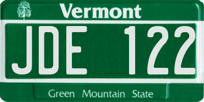VT license plate JDE122