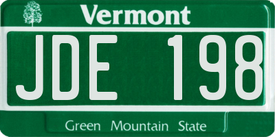 VT license plate JDE198