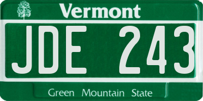 VT license plate JDE243