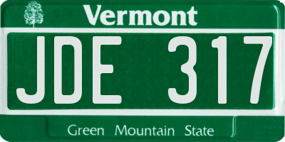 VT license plate JDE317