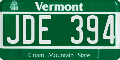 VT license plate JDE394