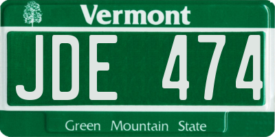 VT license plate JDE474