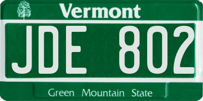 VT license plate JDE802