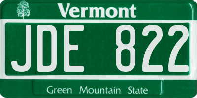 VT license plate JDE822