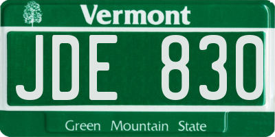 VT license plate JDE830