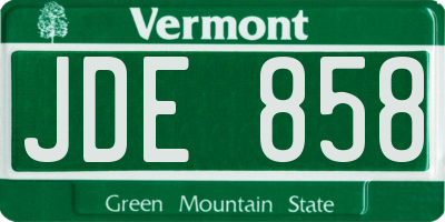 VT license plate JDE858