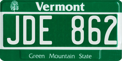 VT license plate JDE862