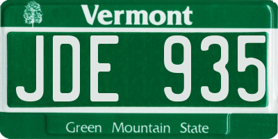 VT license plate JDE935
