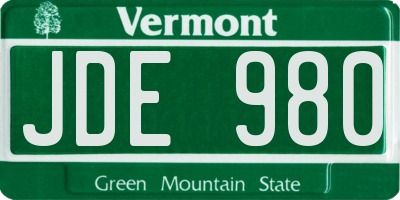 VT license plate JDE980