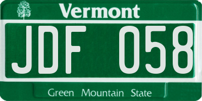 VT license plate JDF058