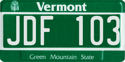 VT license plate JDF103