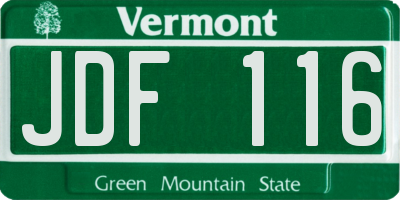 VT license plate JDF116