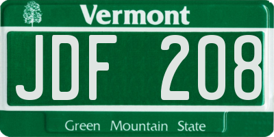 VT license plate JDF208