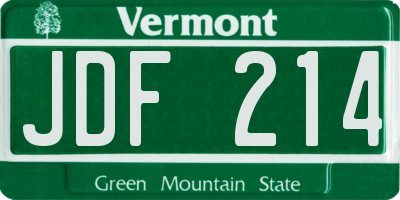 VT license plate JDF214