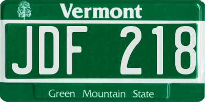 VT license plate JDF218