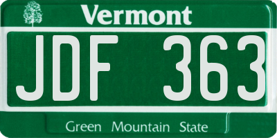 VT license plate JDF363