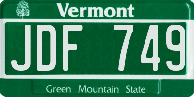 VT license plate JDF749