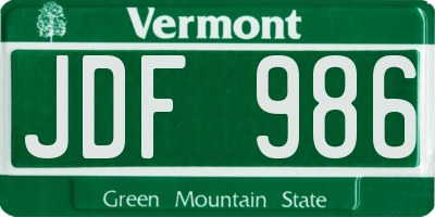 VT license plate JDF986
