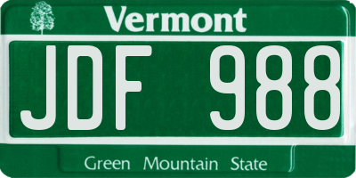 VT license plate JDF988