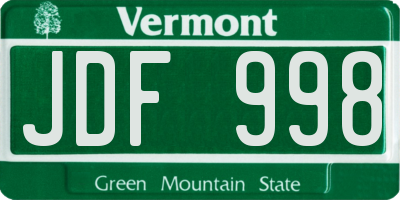 VT license plate JDF998