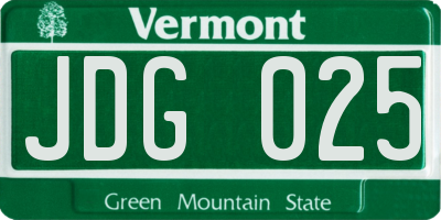 VT license plate JDG025