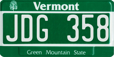 VT license plate JDG358