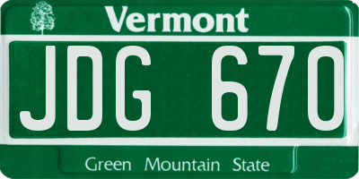 VT license plate JDG670