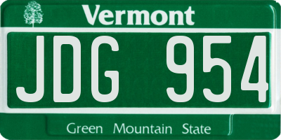 VT license plate JDG954
