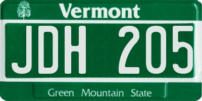 VT license plate JDH205