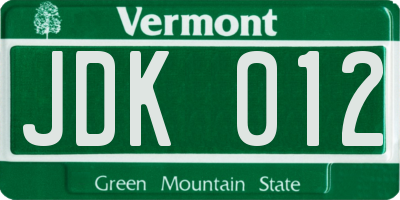VT license plate JDK012