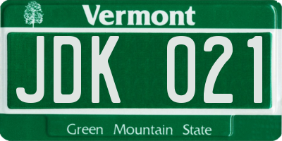VT license plate JDK021