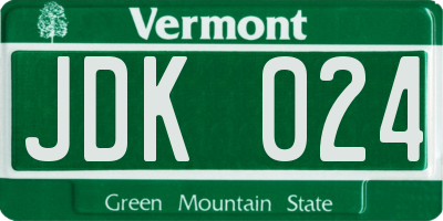 VT license plate JDK024