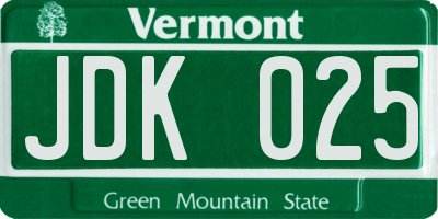 VT license plate JDK025