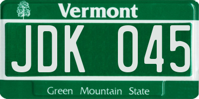 VT license plate JDK045