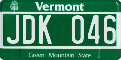 VT license plate JDK046