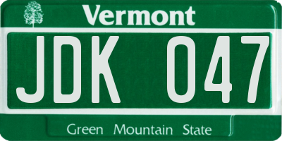 VT license plate JDK047