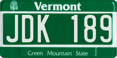 VT license plate JDK189