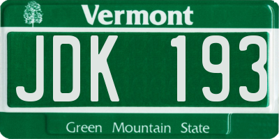 VT license plate JDK193