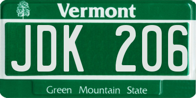 VT license plate JDK206