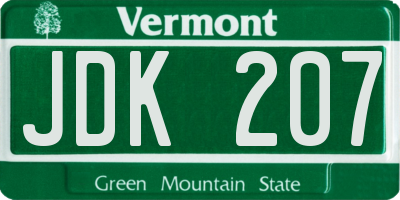 VT license plate JDK207