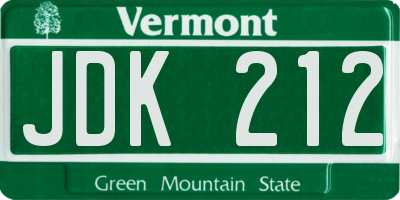 VT license plate JDK212