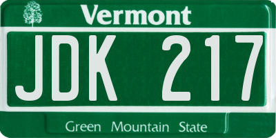 VT license plate JDK217