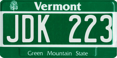VT license plate JDK223