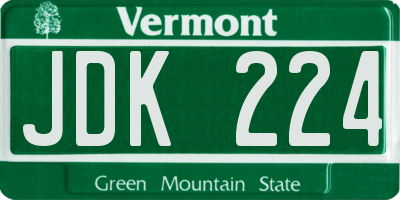 VT license plate JDK224