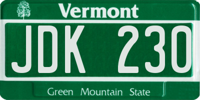 VT license plate JDK230