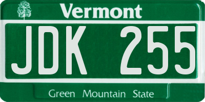 VT license plate JDK255